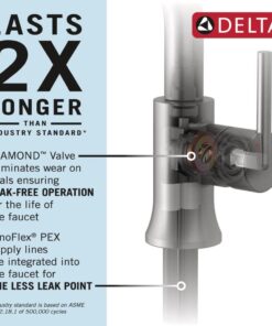 Delta Faucet Trinsic Single Hole Swivel Spout Bathroom Faucet, Black Bathroom Sink Faucet, Single Handle Bathroom Faucet, Diamond Seal Technology, Drain Assembly, Matte Black 559HA-BL-DST Standard Spout 15 61ZFhkofA3L