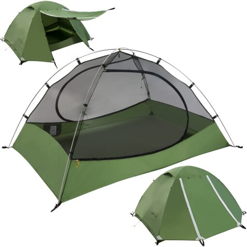 Clostnature Lightweight Backpacking Tent - 3 Season Ultralight Waterproof Camping Tent, Large Size Easy Setup Tent for Family, Outdoor, Hiking and Mountaineering Green 2 Person