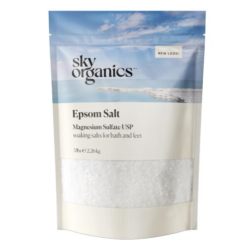 Sky Organics 5 lbs Epsom Salt - 100% Pure Magnesium Sulfate, USP Grade, Kosher, Non-GMO - Bath and Foot Soak, Soothing Body Soak. Made in USA,