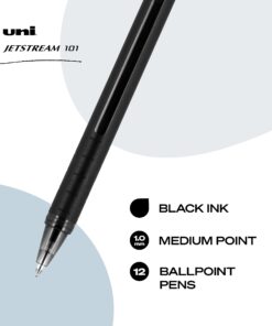 Uniball Jetstream 101 12 Pack, 1.0mm Medium Black, Wirecutter Best Pen, Ballpoint Pens, Ballpoint Ink Pens | Office Supplies, Ballpoint Pen, Colored Pens, Fine Point, Smooth Writing Pens 20 61ZI54ONmRL