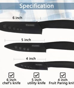 WACOOL Ceramic Knife Set 3-Piece (Includes 6-inch Chef's Knife, 5-inch Utility Knife and 4-inch Fruit Paring Knife), with 3 Knife Sheaths for Each Blade (Black Blade) Black Hand 19 61ZIpxaMebL