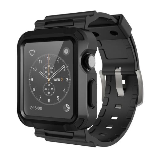 Simpeak Rugged Protective Case with Black Strap Bands Compatible with Apple Watch Series 3 Series 2 42mm Black case/Black Strap