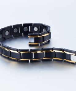 COOLSTEELANDBEYOND Magnetic Stainless Steel Mens Gold Black Power Element Bracelet with Magnets and Free Link Removal Kit Gold and Black 14 61ZS1LFVZYL