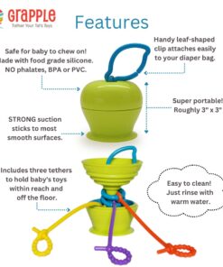 Grapple Suction Cup High Chair Toys Holder | 3 Toy Tethers Keep Toys from Falling | Holds Teethers, Toys, Snack Cups | for Babies 6-12 Months | Perfect for Travel and Restaurant Green 23 61ZStMgE8dL