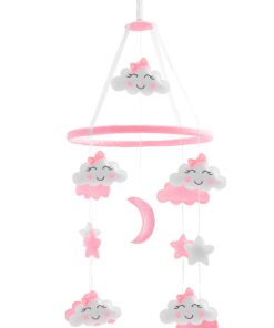 Piccolin Baby Crib Mobile, Hanging Toys, Nursery Decor for Girls White and Pink Room Decorations, Clouds, Moons and Stars Safe, Non-Toxic, Crib Mobile for Newborn, Baby Shower Present 13 61ZTbqADGJL