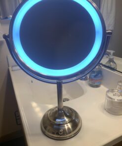 VESAUR 10" Extra Large and 17" Tall Lighted Makeup Mirror, 1X/5X Magnifying Vanity Mirror with 3 Colors Dimmable, 52 Premium LED Lights, 360° Rotation Table Mirror 2 Power Supply, Pearl Nickel XX-Large 48 61ZVxnGkzL