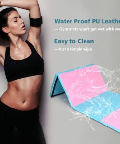 Giantex 4'x10' Gymnastics Mat, 2" Thick Folding Tumbling Mat with Hook and Loop Fastener, Foldable Gym Mat with Carrying Handles, Cheer Mats for Kids Adults Home Exercise Aerobics Fitness Baby Pink/Blue 14 61ZXygWX0JL