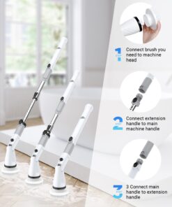 Electric Spin Scrubber, Cordless Power Brush Floor Scrubber with Adjustable Extension Arm and 4 Replaceable Bathroom Cleaning Brush Heads, Ideal for Tub, Tile, and Floor Cleaning White 28 61ZaKfLiwDL