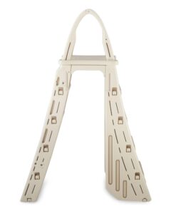 Confer Plastics 7200 Roll Guard 48" to 56" Adjustable A Frame Safety Ladder for Above Ground Outdoor Patio Swimming Pool Platform Ladder with Step Barrier, Warm Grey 32 61ZcK rEhzL