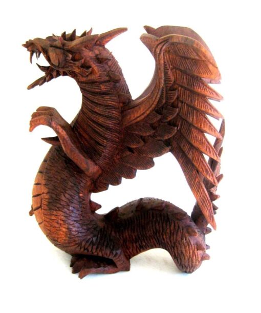 OMA Wooden Hand Crafted Dragon Statue Figurine Fiery Flying Dragon Home Decor Fantasy Gift Large Size