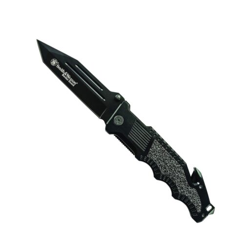 Smith & Wesson Border Guard 10in High Carbon S.S. Folding Knife with 4.4in Tanto Blade and Aluminum Handle for Tactical, Survival and EDC Partially Serrated Edge