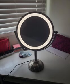 VESAUR 10" Extra Large and 17" Tall Lighted Makeup Mirror, 1X/5X Magnifying Vanity Mirror with 3 Colors Dimmable, 52 Premium LED Lights, 360° Rotation Table Mirror 2 Power Supply, Pearl Nickel XX-Large 46 61ZklllfdbL