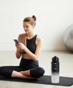 ZOUNICH Tritan BPA Free Water Bottle with Time Marker - 32oz/24oz/17oz Leakproof Motivational Sports Water Bottles to Ensure You Drink Enough Water Throughout The Day for Fitness and Outdoor Activity 1000ml/32oz Black/White Gradient 10 61ZlSs561BL 1