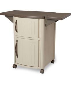 Alternative view of Suncast DCP2000 Portable Outdoor Patio Backyard Grilling Entertainment Serving Prep Station Table with Cabinet Storage and Drop Leaf Extensions, Beige Taupe