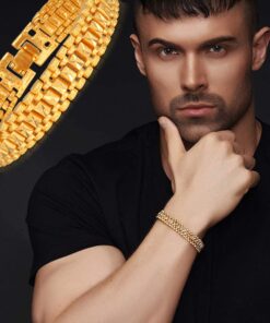 Alternative view of U7 Link Bracelets for Men, Stainless Steel/Black/Gold Plated Cuban Link Chain Bracelets, Unisex Chunky Bracelets, Xmas Fathers Day Jewelry for Him 02.Solid-12mm-gold 7.4 Inches