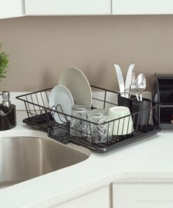 Dish Drying Rack (Black) | By Home Basics | Dish Drainers For Kitchen Counter | With Sloping Tray and Utensil Holder | Big Dish Drying Rack 19 61Zo27i pL
