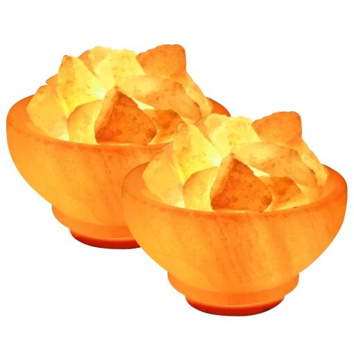 Crystal Allies: Natural Himalayan Salt Fire Bowl Lamp with Rough Salt Chunks & Dimmable Switch, 6" - Pack of 2 Salt Bowl - Pack Of 2