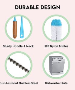 Turbo Microfiber Bottle Brush Cleaner Pack - Set of 5 Bottle Brushes for Cleaning Baby Bottles, Water Bottles, Tumblers, Wine Decanters, Flask, Bong, Vase Cleaner - One Straw Cleaner Brush 26 61ZrEEXx4iL