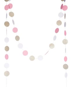 Chloe Elizabeth Circle Dots Paper Party Garland Streamer Backdrop (4-Pack, 10 Feet Per Garland, 40 Feet Total) - Pink, White, Gold Glitter 4 8 61Zs2F7WBoL 1