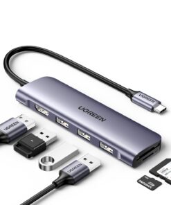 UGREEN Revodok 106 USB C Hub 6 in 1 USB C Dongle 4K HDMI, 3 USB 3.0 Ports, SD/TF Card Reader Compatible with MacBook Pro, MacBook Air, iPad, iPhone 15 Pro/Pro Max. Grey Space Grey 30 61ZyAqJ ScL