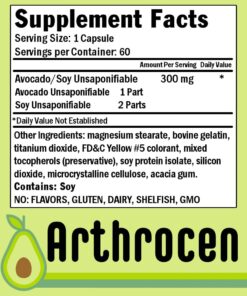 Arthrocen Joint Health Supplement, 300Mg Avocado Soy Unsaponifiable, Non-GMO, Dairy Free, Gluten Free & Shellfish Free, 60 Day Supply, One Capsule Per Day (2 Months)… ORIGINAL 60 Count (Pack of 1) 11 61ZzK32iesL