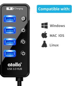 USB 3.0 Hub, atolla 4 Ports Super Speed USB 3 Hub Splitter with On Off Switch with 1 USB Charging Port (Cable Length 2 Feet, No AC Adapter) (4-Port hub) 28 61a2PxPGxsL