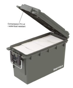 Sheffield 12626 Field Box, Plastic Ammo Can for Pistol, Rifle, and Shotgun Ammo, Water Resistant Storage Box w/ 3 Locking Options, Olive Drab Green Cans, Made in The U.S.A. 24 61a8oi0Fd8L