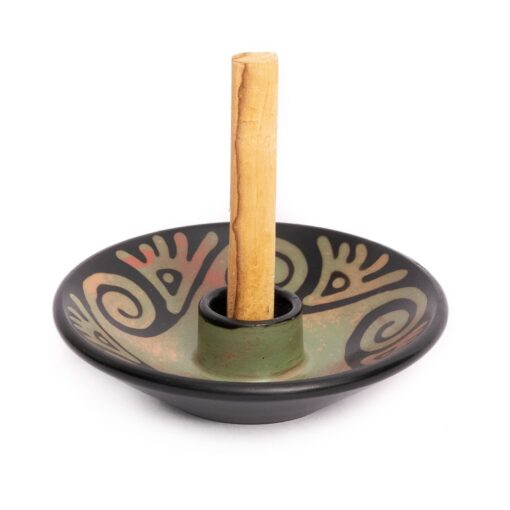 Luna Sundara Authentic Peru Pottery Palo Santo Stick Holder and Incense Holder Includes 5 Palo Santo Sticks Handmade Ceramic Smudge Bowl Sage Holder Palo Santo Holder (Green) Green