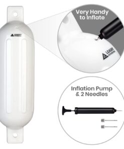 Leader Accessories Ribbed Twin Eyes Boat Fender Bumper Pack of 4 Includes 3/8'' Fender Lines and Pump to Inflate White 6.5*23 inch 11 61aFyfOUxSL