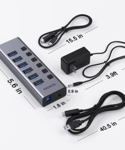 Powered USB Hub, 8-Port USB Hub 3.0 with SD/TF Card Readers, USB 3.0 Port Hub with Individual On/Off Switches and 5V/4A Power Adapter, USB C Hub Splitter for Laptop 8 IN 1 18 61aGQanGmJL