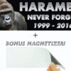 Harambe: Never Forget 1999-2016 Memorial Bumper Sticker & Free Magnetizer. He Died For Our Sins. RIP in Peace You Glorious Gorilla. Honor Our Lord & Savior with a Durable Vinyl Window & Laptop Decal.