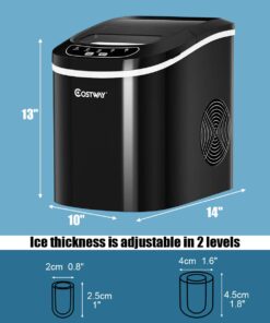 COSTWAY Countertop Ice Maker, 26LBS/24H Portable and Compact Ice Maker Machine, Ice Cubes Ready in 6 Mins, Electric High Efficiency Small Ice Maker with Ice Scoop for Home Kitchen Office, Black 17 61aM8oDg7TL