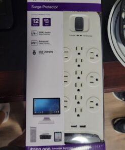Belkin USB Power Strip Surge Protector - 12 AC Multiple Outlets & 2 USB Ports - 6 ft Long Flat Plug Extension Cord for Home, Office, Travel, Computer Desktop & Charging Brick - White (3,996 Joules) 1 Pack 32 61aO9SwpuL