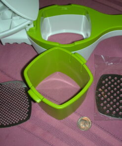 RSVP International (SPUD) Potato Ricer, White/Green | Mash Potatoes, Fruits, Vegetables & More | Includes Medium & Coarse Plates | Pot Resting Extension | Dishwasher Safe 26 61aUu4CwE0L