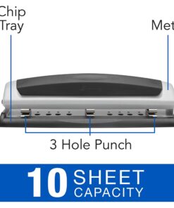 Swingline 3 Hole Punch, 2- 3 Hole Adjustable Desktop Puncher, 10 Sheet Punch Capacity, Precision Pro, Black/Silver (74037) 26 61abqXNeleL