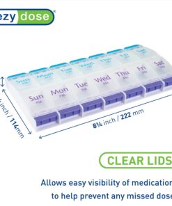 EZY DOSE Push Button (7-Day) Pill Case, Medicine Planner, Vitamin Organizer, 2 Times a Day AM/PM, Large Compartments, Arthritis Friendly, Clear Lids, Purple/Blue Blue and Purple (Clear Lids) 18 61agvoNQcTL