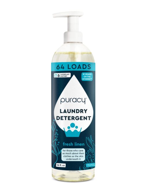 Puracy Liquid Laundry Detergent Refill - Natural, Scent-Free Gentle Liquid Concentrate Laundry Pouch with Stain Fighting Enzymes - (Fresh Linen, 16 fl oz, 64 Loads) Fresh Linen 16 Fl Oz (Pack of 1)