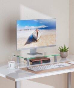 WALI Glass Monitor Stand Riser for Desk,Height Adjustable Computer Monitor Riser, Clear Monitor Stand for Laptop TV Computer Screen, Desk Organization, Office Supplies (GTT001), 16 X 10 inch, Clear 25 61anhlFn0L