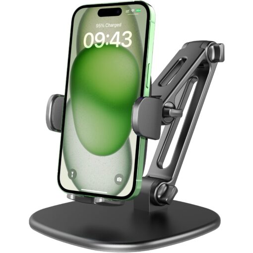 Phone Stand for Desk [No Dropping Stable Triple-Clamp Holder] Adjustable Height 360 Degree Rotation Heavy Base Thick Case Friendly, APPS2Car Multifunctional Cell Phones Stand for iPhone Android Phones