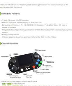 Waveshare Game HAT Compatible with Raspberry Pi 4B/A+/B+/2B/3B/3B+/Zero W/Zero WH 3.5inch IPS Screen 480×320 Resolution Onboard Speaker and Earphone Jack 34 61aqQIid1 L