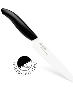 Kyocera Advanced Ceramics – Revolution Series 3-Piece Ceramic Knife Set: Includes 6-inch Chef's Knife; 5-inch Micro Serrated Knife; and 3-inch Paring Knife; Black Handles with White Blades 20 61auEnvLN S