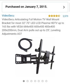 VideoSecu MW380B5 Full Motion Articulating TV Wall Mount Bracket for Most 37"-70" LED LCD UHD Plasma HDTV Up to 125 lbs with 684x400 600x400 400x400 150x100mm, Dual Arm Pulls Out Up to 14" AW9 72 61axbHTYfOL