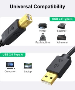 Alternative view of NC XQIN Printer Cable 20 ft, USB 2.0 Printer Cable Cord Type A-Male to B-Male Cable for Printer/Scanner-Gold-Plated Black 20 feet