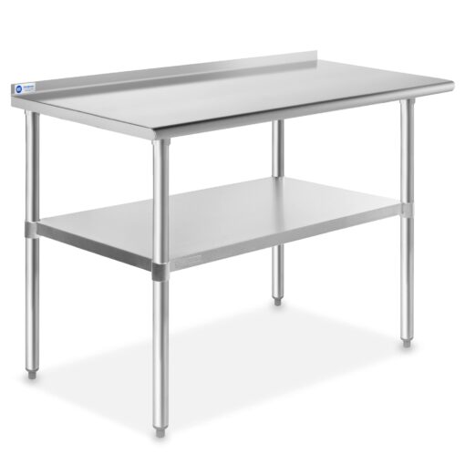 GRIDMANN Stainless Steel Kitchen Prep Table 48 x 24 Inches with Backsplash & Under Shelf, NSF Commercial Work Table for Restaurant and Home 48 in Long x 24 in Deep