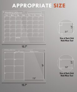 Magnetic Acrylic Calendar for Fridge,2 Pack 12"x16" Clear Fridge Calendar Dry Erase Magnetic Planning Boards Set Includes 6 Colorful Highlight Markers,Magnetic Pen Holder and Erase Towel Monthly Planner+Weekly Planner 28 61b yGI7 8L