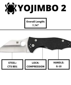 Spyderco Yojimbo 2 Specialty Tactical Knife with 3.2" CPM S30V Steel Black Wharncliffe Blade and Durable Black G-10 Handle - PlainEdge - C85GP2 Steel Blade 37 61b1bCaRFrL