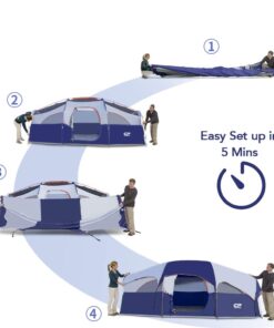 CAMPROS CP Tent 8 Person Camping Tents, Weather Resistant Family Tent, 5 Large Mesh Windows, Double Layer, Divided Curtain for Separated Room, Portable with Carry Bag Blue 31 61b5tQjhOJL