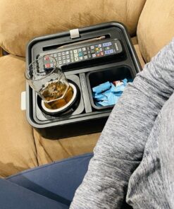 CouchConsole Original Tray - Drinks & Snacks Sofa Caddy with Armrest, Table with Phone Stand- TV Remote Control Storage and Organizer - for Living Rooms, RV, and Cars, Black/Gray Black and Gray 39 61b6IFgLaL
