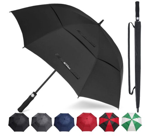 ACEIken Golf Umbrella Large 58/62/68 Inch Automatic Open Golf Umbrella Extra Large Oversize Double Canopy Vented Umbrella Windproof Waterproof for Men and Women Black 62 inch