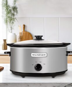 MAGNIFIQUE Oval Digital Slow Cooker with Keep Warm Setting - Perfect Kitchen Small Appliance for Family Dinners (Stainless Steel Manual, 7 Qt) Steel Analog 13 61b9j0IkBgL